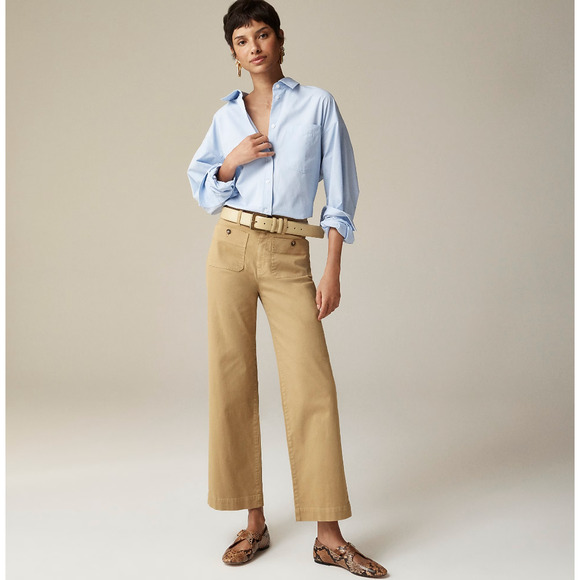 J.Crew Petite Sailor Slim Wide Leg Chino Pant Tan Beige High Rise US 31P NWT - Picture 1 of 12